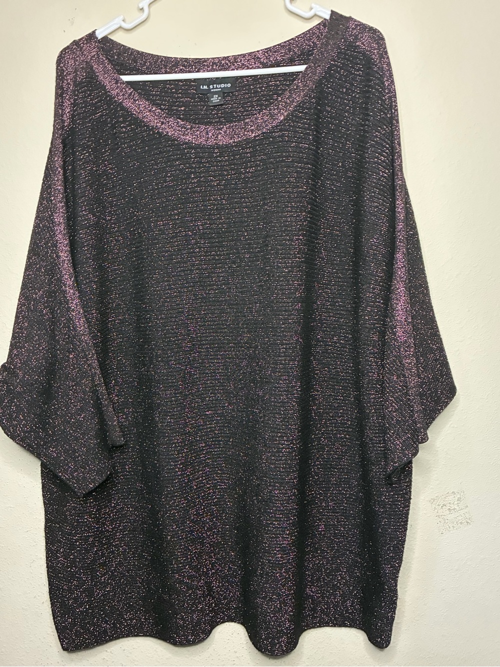 I.N. Studio 2X Women's Plus Size Metallic Solid Black Top Knit